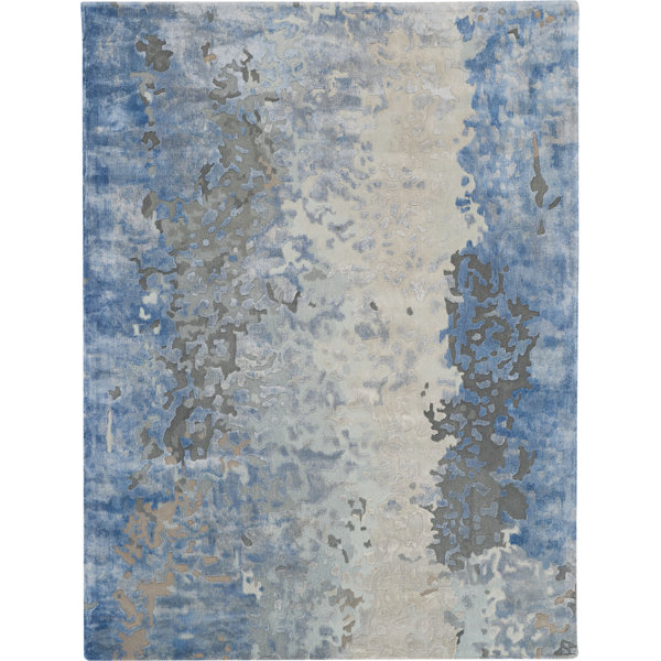 Orren Ellis Byrom Handmade Blue/Ivory/Gray Rug Wayfair